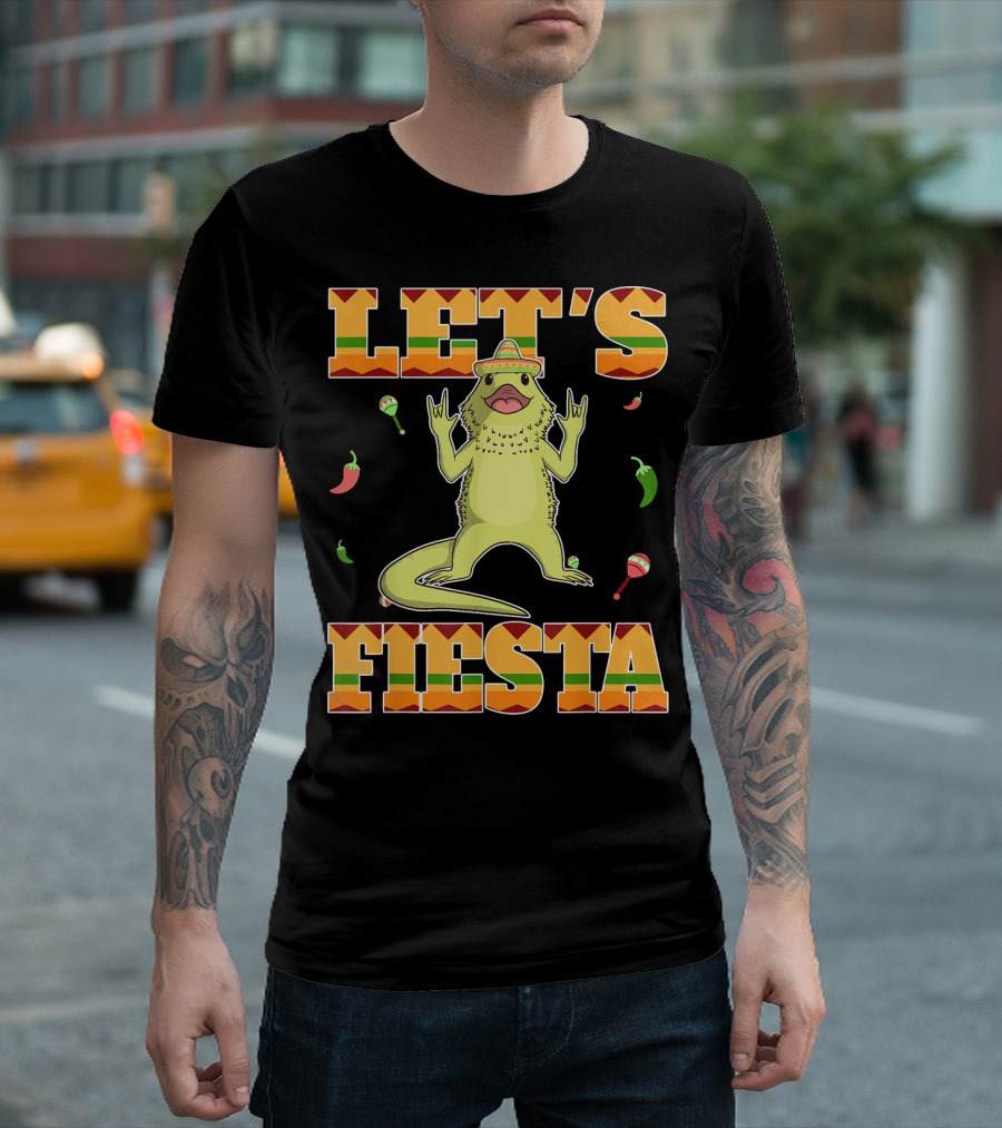 Let's Fiesta Bearded Dragon Cinco De Mayo Sombrero Maracas Peppers T-Shirt