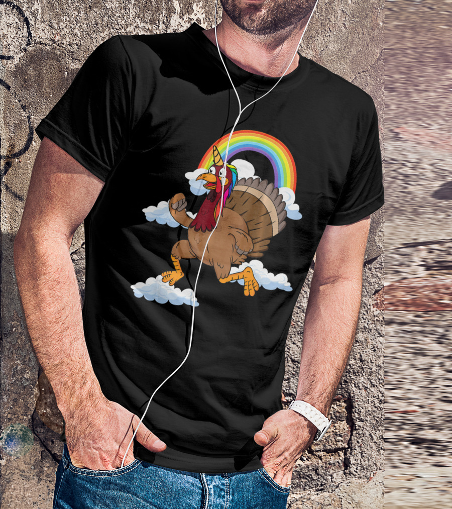 Magical Turkeycorn Unicorn Thanks Rainbow Clouds Turkey T-Shirt