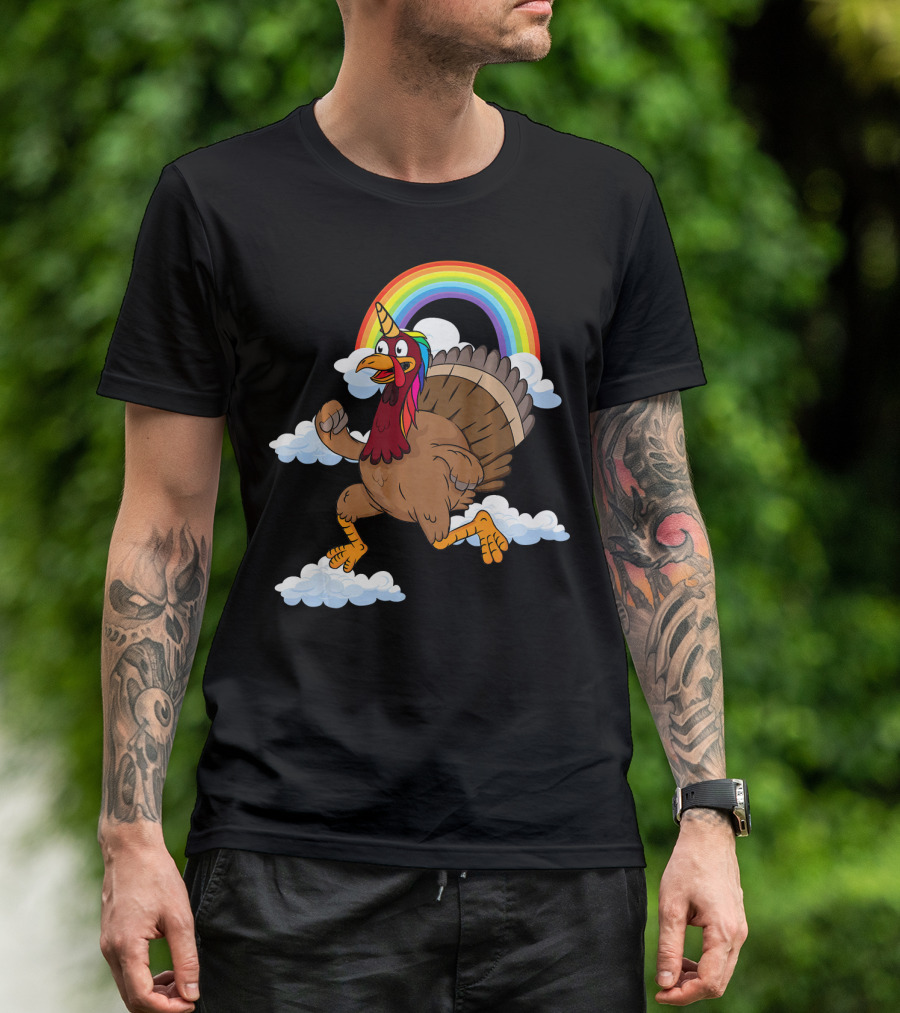 Magical Turkeycorn Unicorn Thanks Rainbow Clouds Turkey T-Shirt