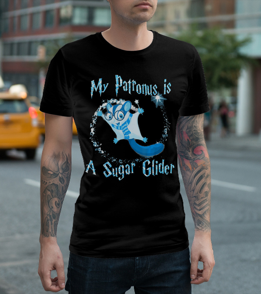 My Patronus Is a Sugar Glider Magic Fantasy Creature with Starry Wand T-Shirt