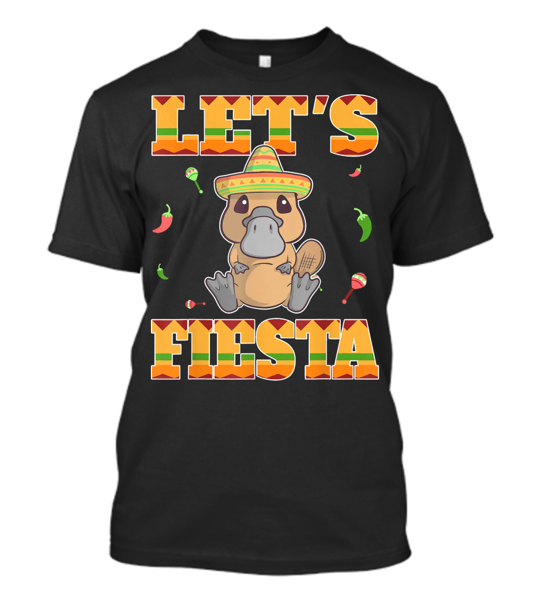 LET'S FIESTA PLATYPUS CINCO DE MAYO MEXIC SOMBRERO PEPPERS MARACAS T-Shirt