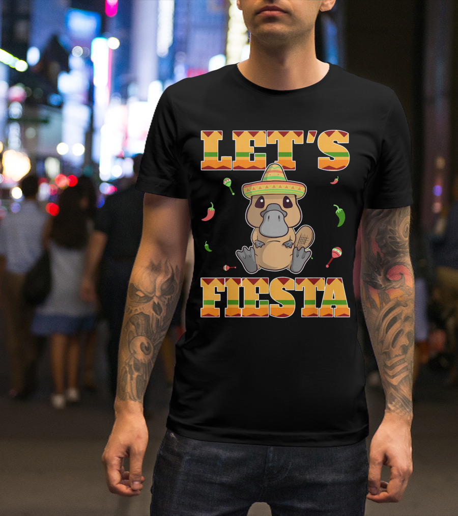 LET'S FIESTA PLATYPUS CINCO DE MAYO MEXIC SOMBRERO PEPPERS MARACAS T-Shirt