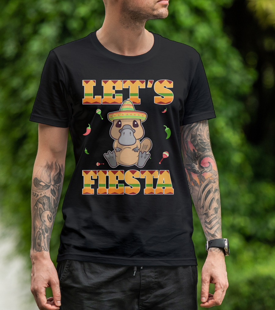 LET'S FIESTA PLATYPUS CINCO DE MAYO MEXIC SOMBRERO PEPPERS MARACAS T-Shirt