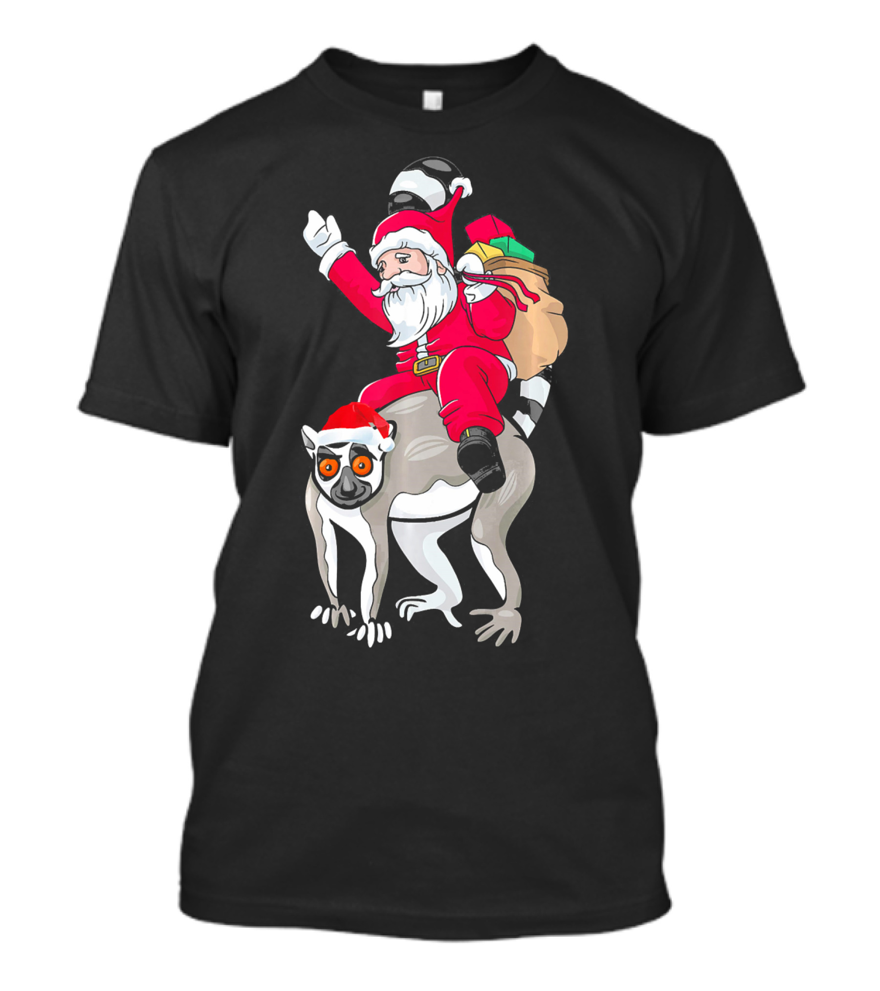 Lemur Santa Merry Christmas Matching Festive Holiday T-Shirt