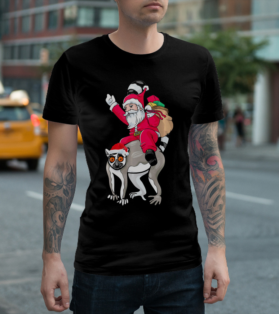 Lemur Santa Merry Christmas Matching Festive Holiday T-Shirt