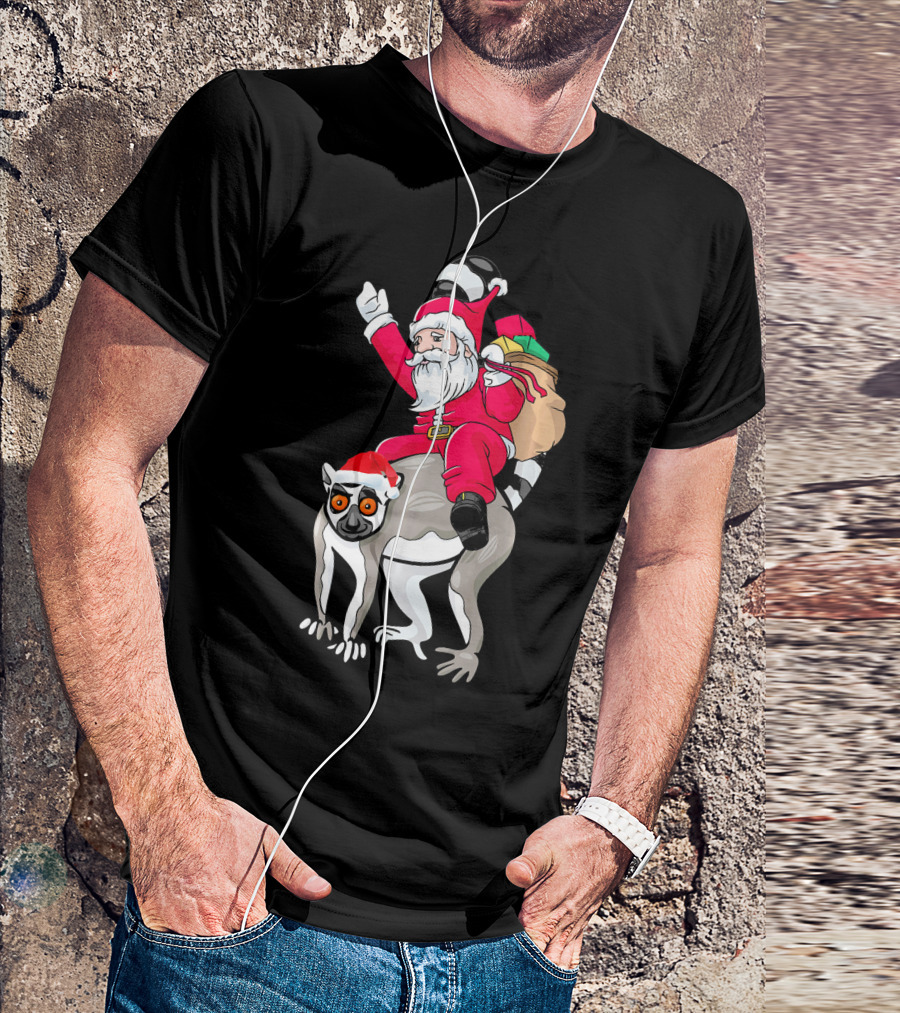 Lemur Santa Merry Christmas Matching Festive Holiday T-Shirt