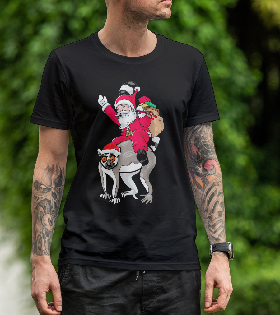 Lemur Santa Merry Christmas Matching Festive Holiday T-Shirt