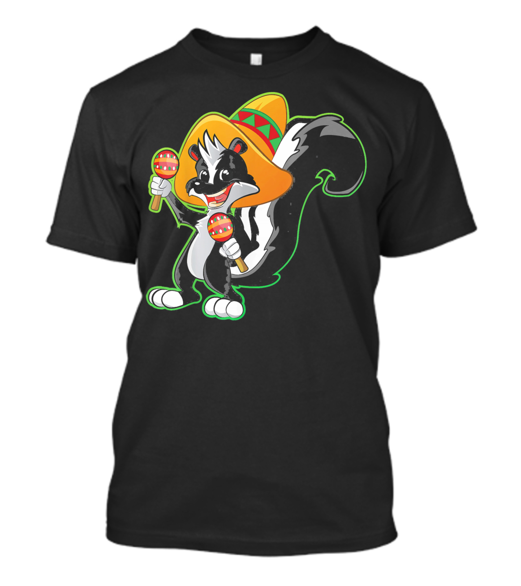 Mexico Lover Funny Mexican Sombrero Skunk With Maracas T-Shirt