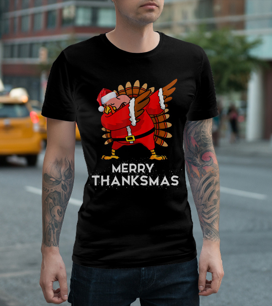 Merry Thanksmas Dabbing Santa Turkey T-Shirt
