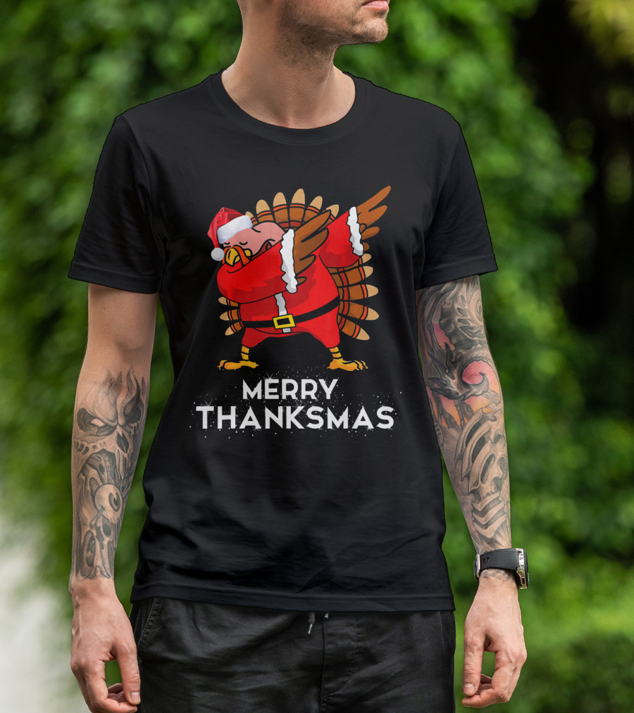 Merry Thanksmas Dabbing Santa Turkey T-Shirt