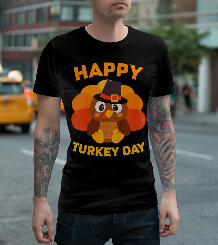 Happy Turkey Day Cute Kids Thanksgiving T-Shirt