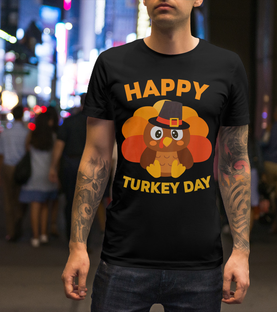 Happy Turkey Day Cute Kids Thanksgiving T-Shirt