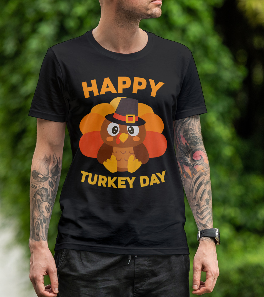 Happy Turkey Day Cute Kids Thanksgiving T-Shirt