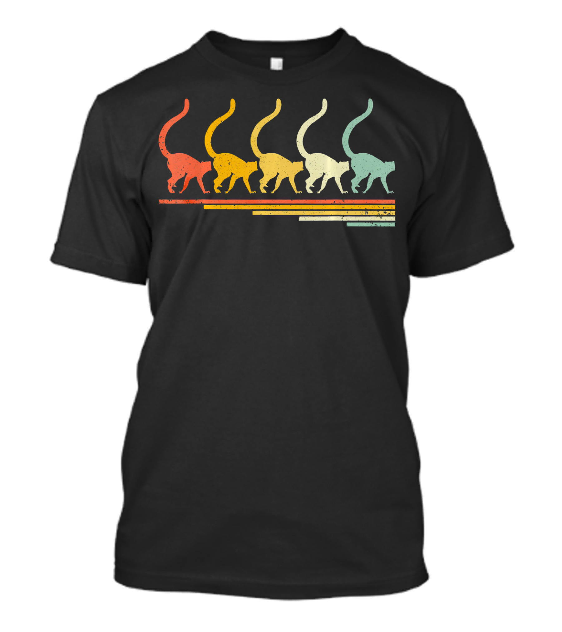 Lemur Retro Vintage 70s 80s Animal Silhouette Rainbow Stripe T-Shirt