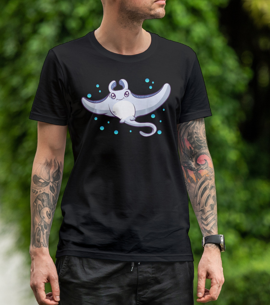 Cute Cartoon Manta Ray Kids Ocean Animal Sea T-Shirt