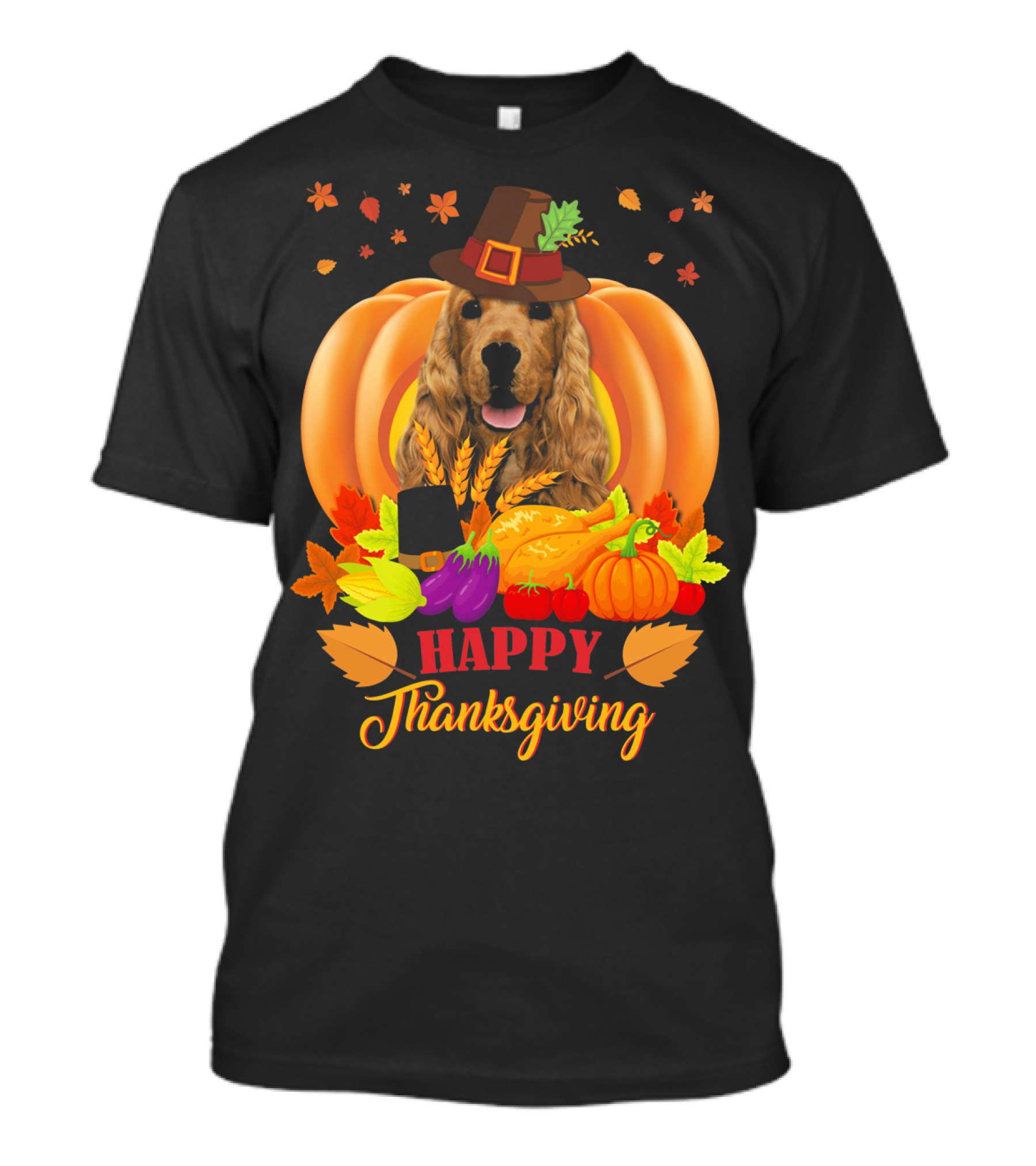 Happy Thanksgiving Cocker Spaniel Harvest Pumpkin Hat T-Shirt