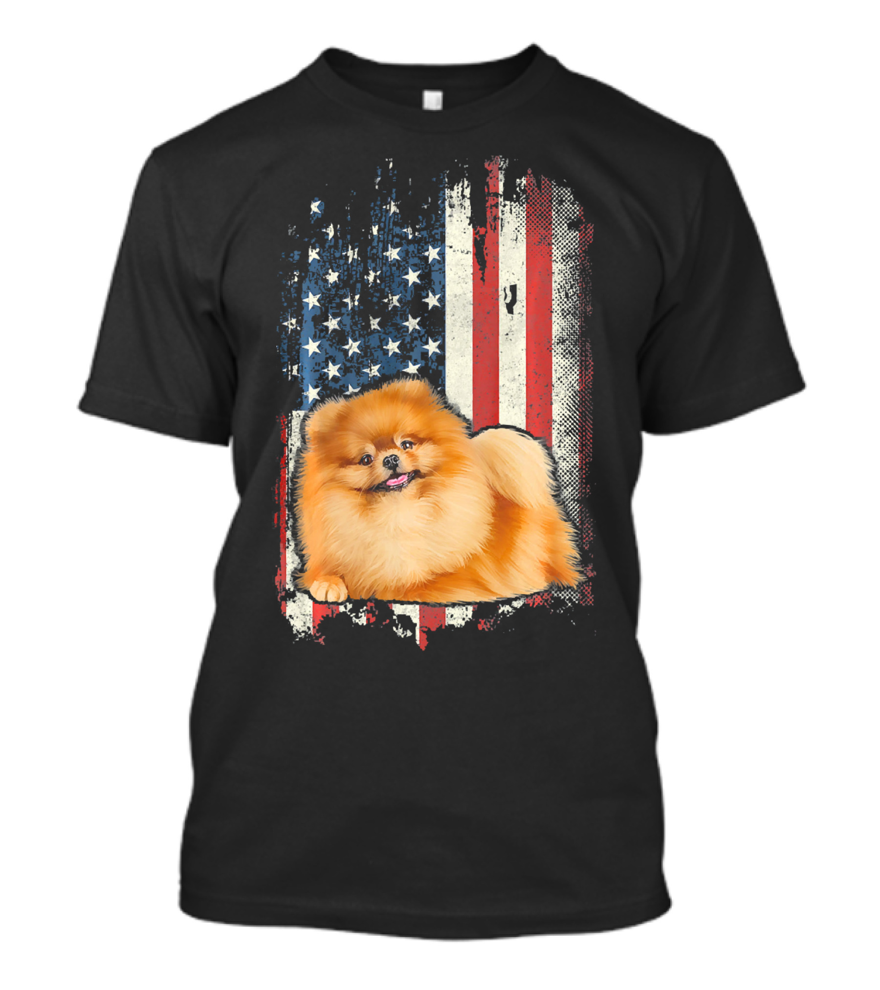 Pomeranian American Flag USA Patriotic Dog T-Shirt