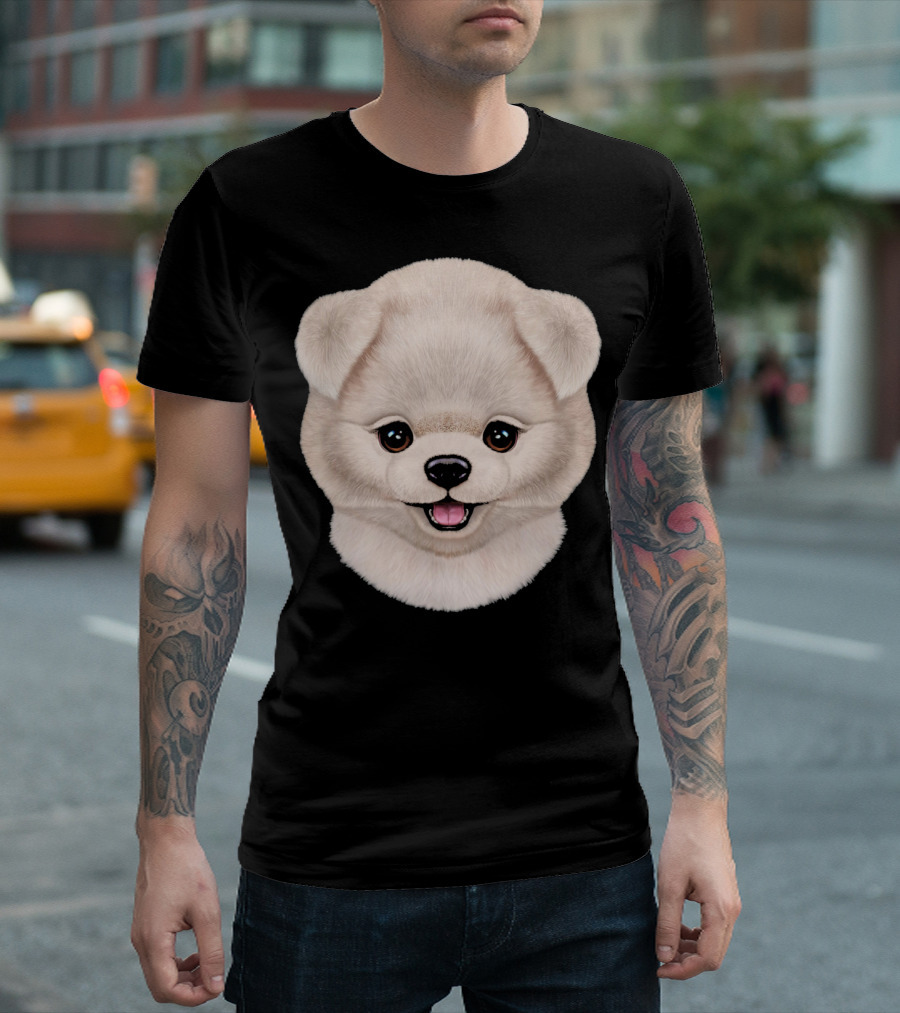 White Pomeranian Puppy Face Dog Cute Fluffy T-Shirt