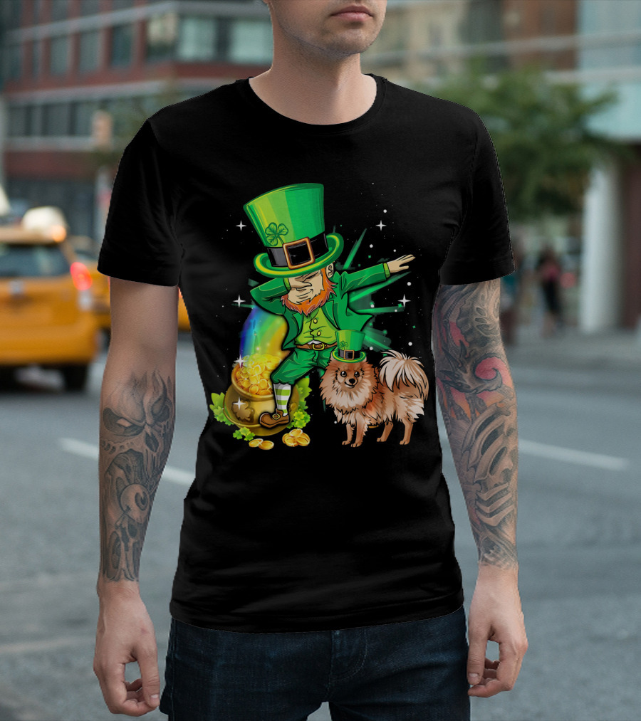Leprechaun Dance With Pomeranian And Pot Of Gold T-Shirt