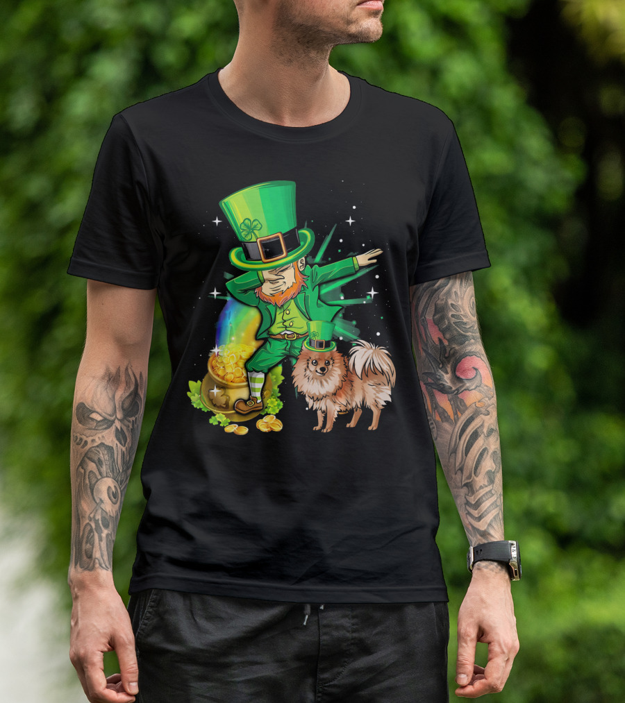 Leprechaun Dance With Pomeranian And Pot Of Gold T-Shirt