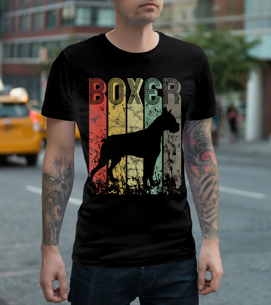 BOXER Vintage Striped Silhouette Dog T-Shirt