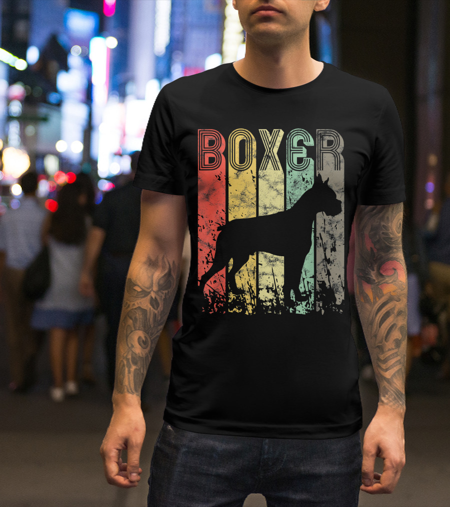 BOXER Vintage Striped Silhouette Dog T-Shirt