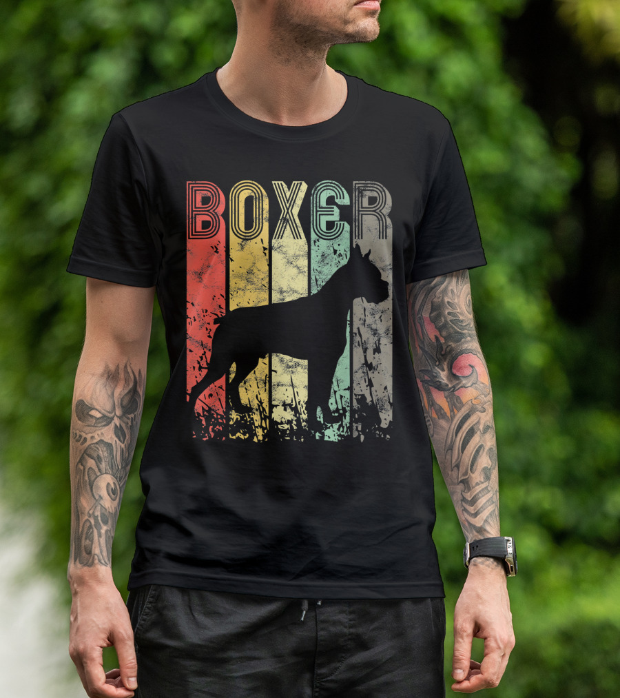 BOXER Vintage Striped Silhouette Dog T-Shirt