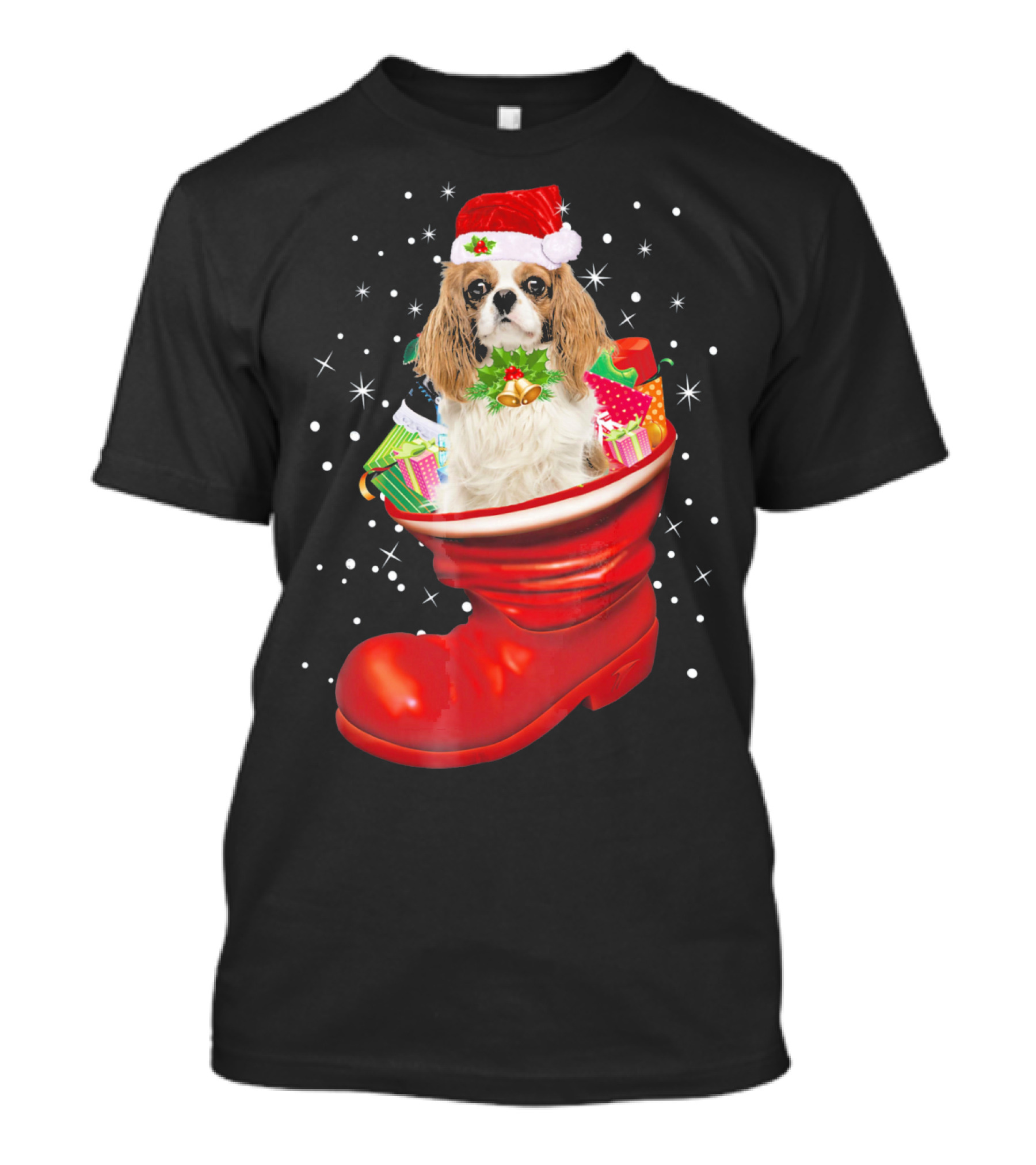 Cavalier King Dog Christmas Cavali Festive Santa Boot Holiday T-Shirt