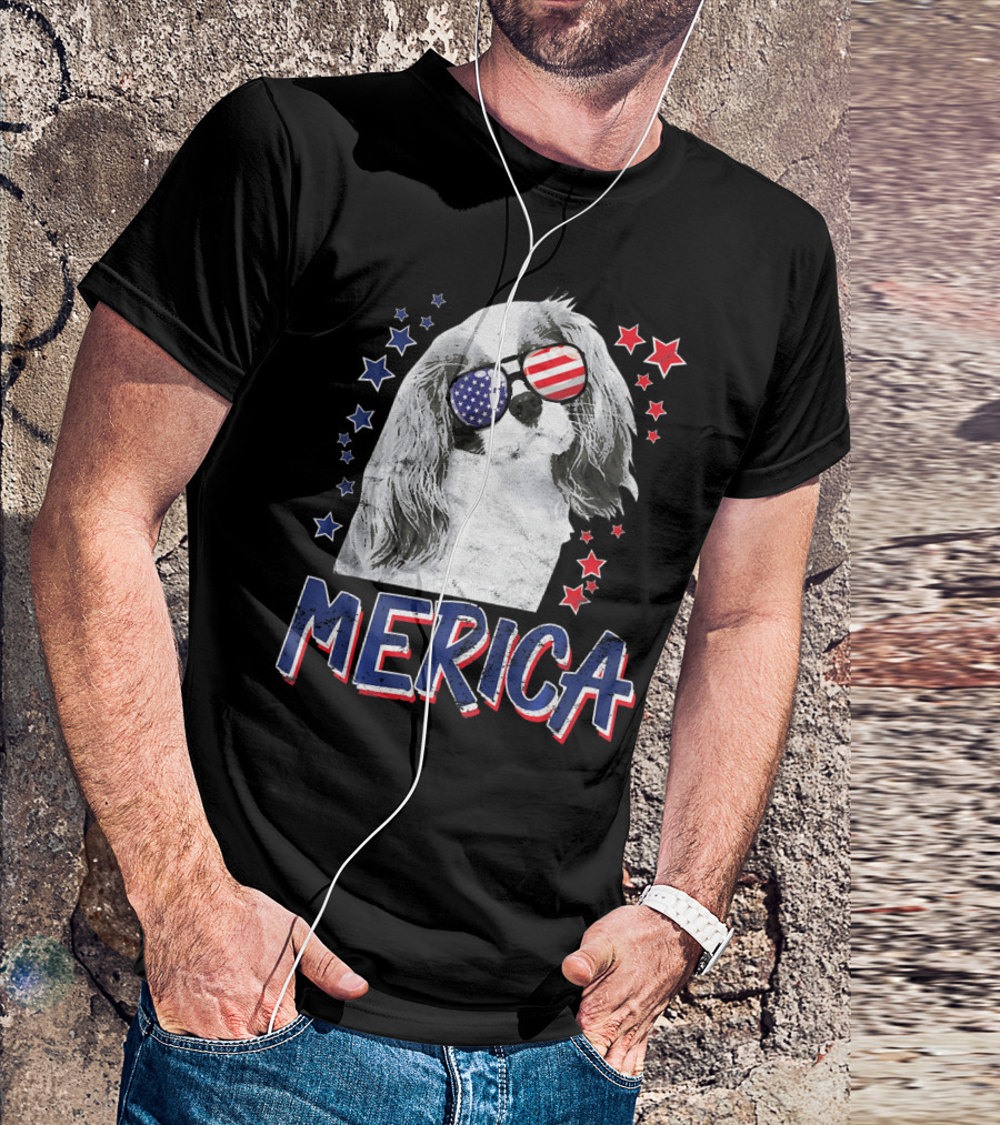 MERICA Cavalier King Charles Spaniel Sunglasses Stars USA Flag T-Shirt