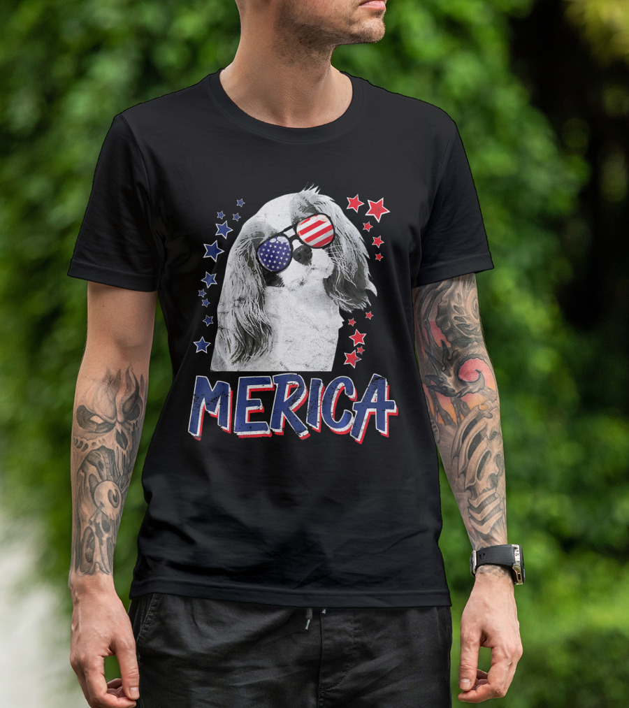 MERICA Cavalier King Charles Spaniel Sunglasses Stars USA Flag T-Shirt