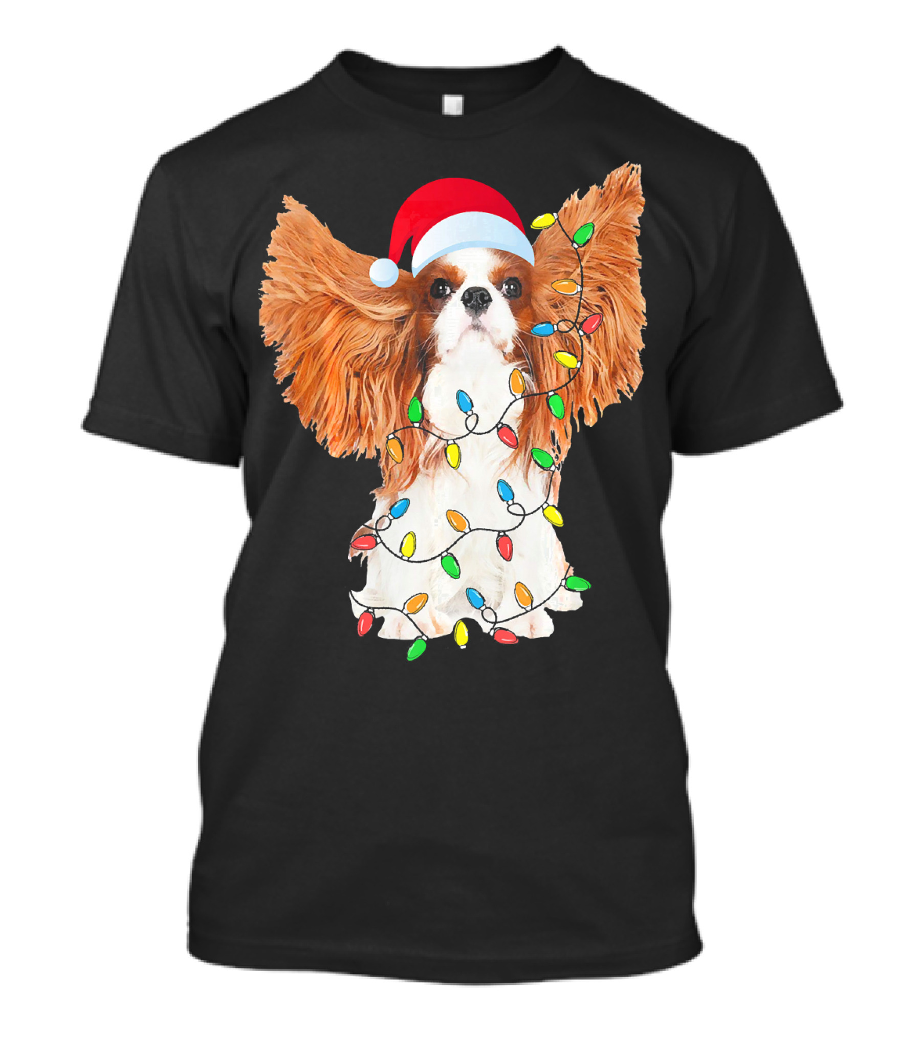 Christmas Cavalier King Charles Spaniel Santa Hat String Lights T-Shirt