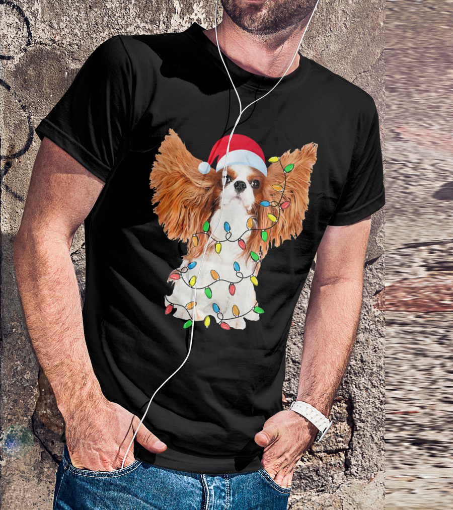 Christmas Cavalier King Charles Spaniel Santa Hat String Lights T-Shirt