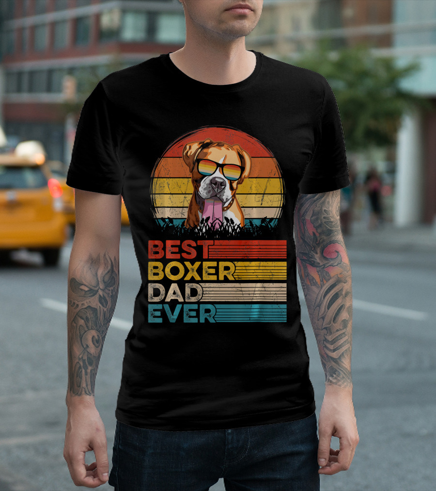 Best Boxer Dad Ever Dog Vintage Retro Sunglasses T-Shirt