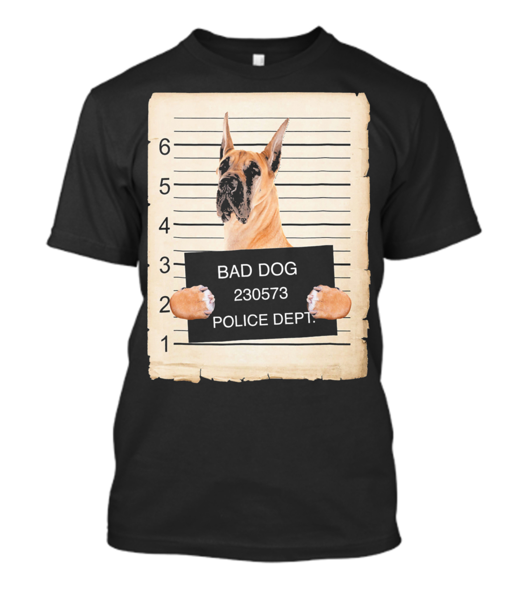Great Dane Dog Bad Dog Police Dept Mugshot T-Shirt