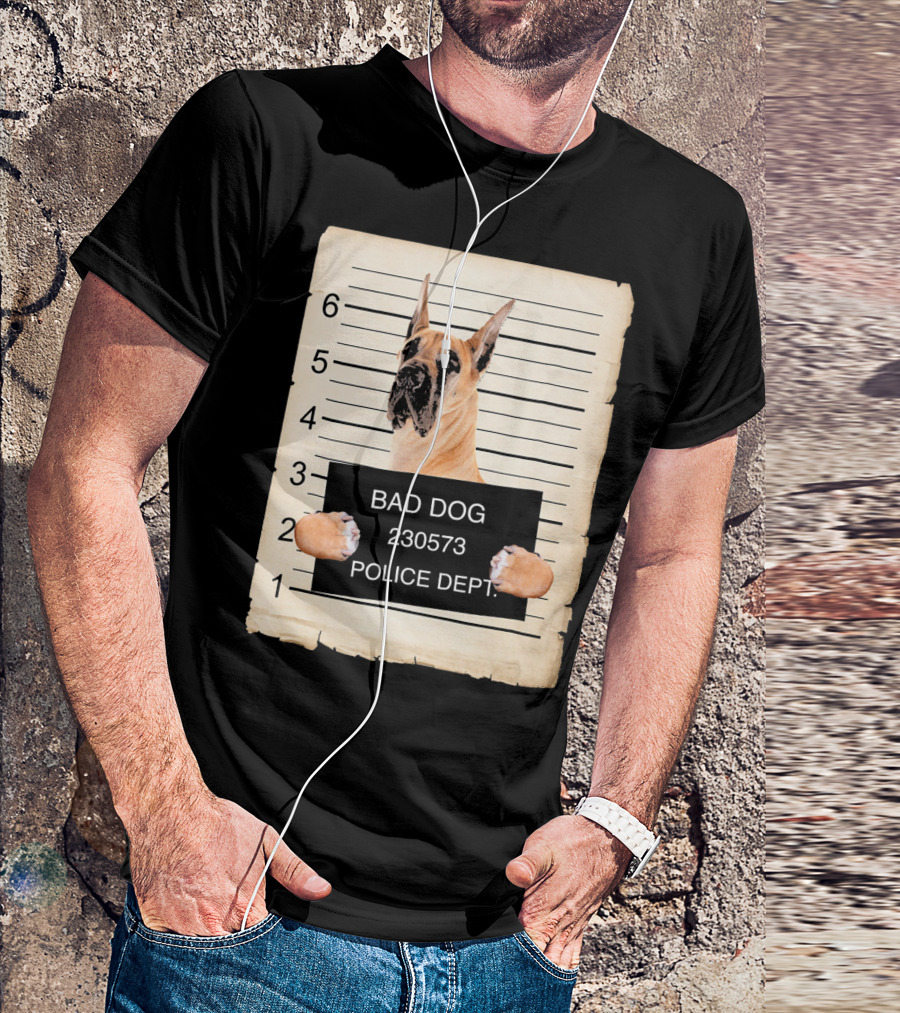Great Dane Dog Bad Dog Police Dept Mugshot T-Shirt