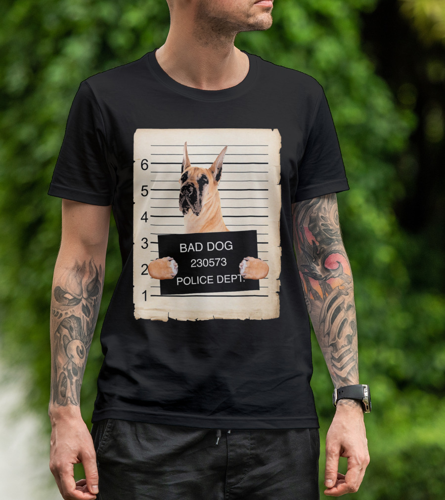 Great Dane Dog Bad Dog Police Dept Mugshot T-Shirt