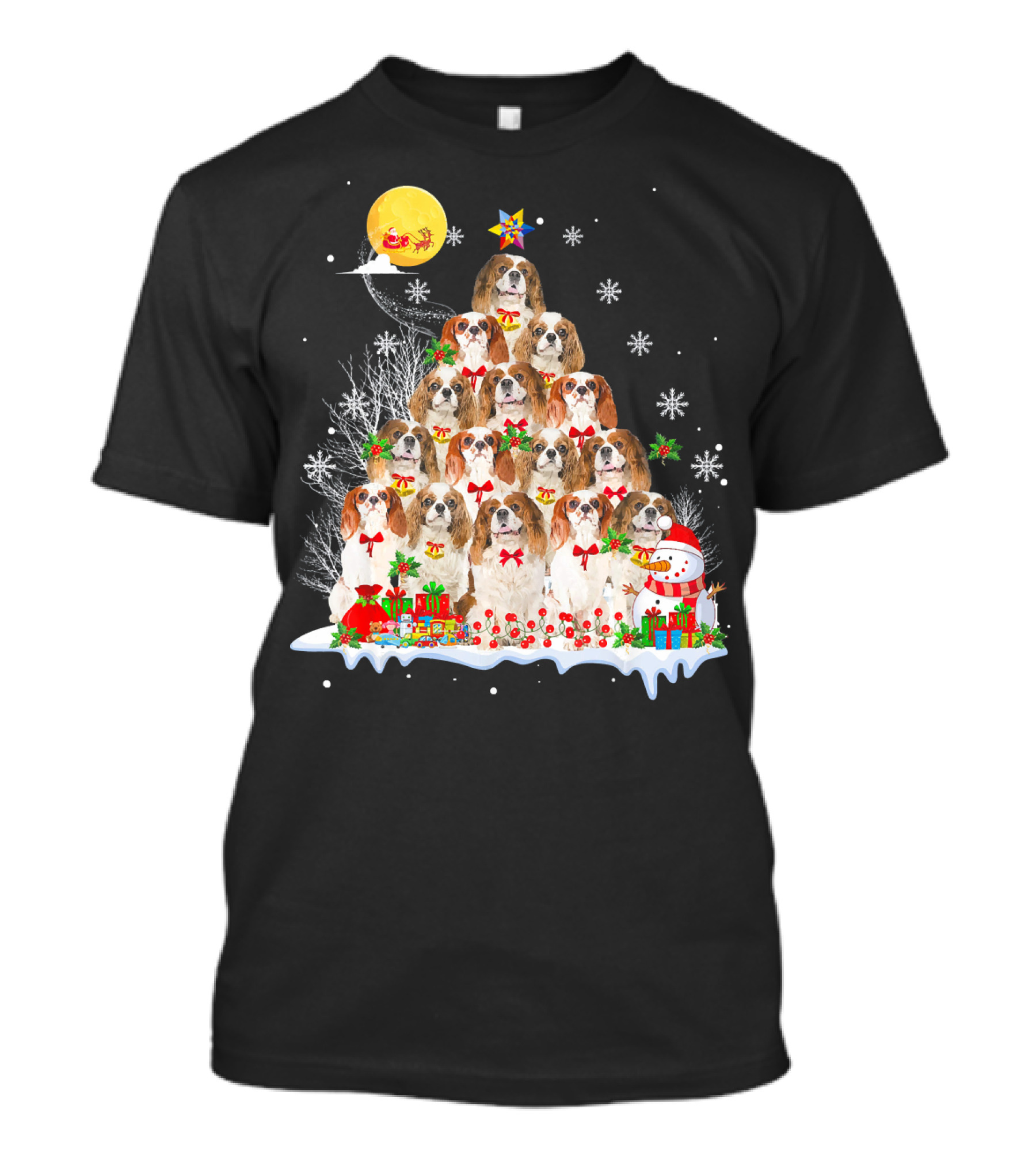 Cavalier King Charles Spaniel Dog Christmas Tree Reindeer Snowman Santa T-Shirt