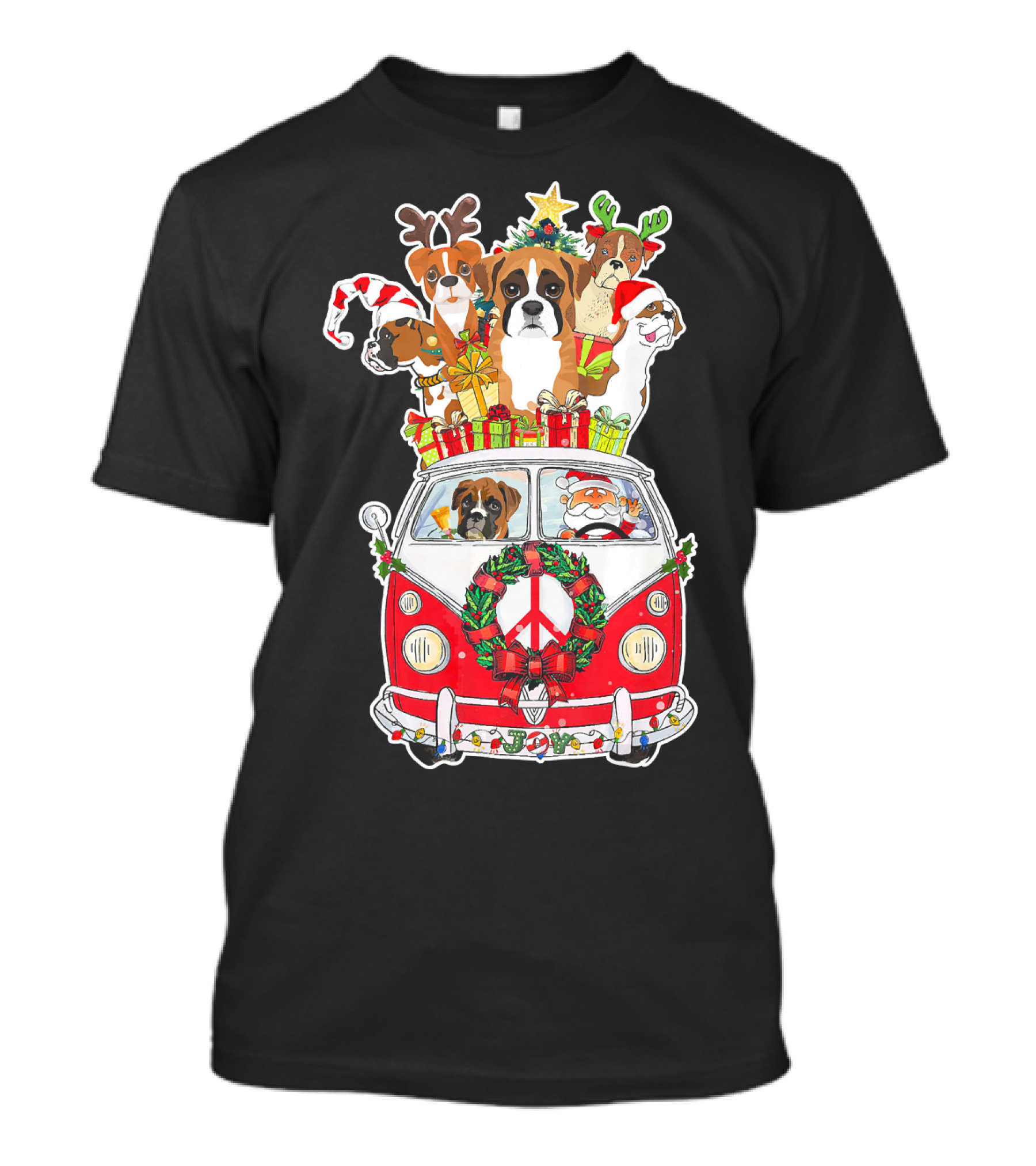 Funny Dog Boxer Santa VW Christmas Tree Peace Sign T-Shirt
