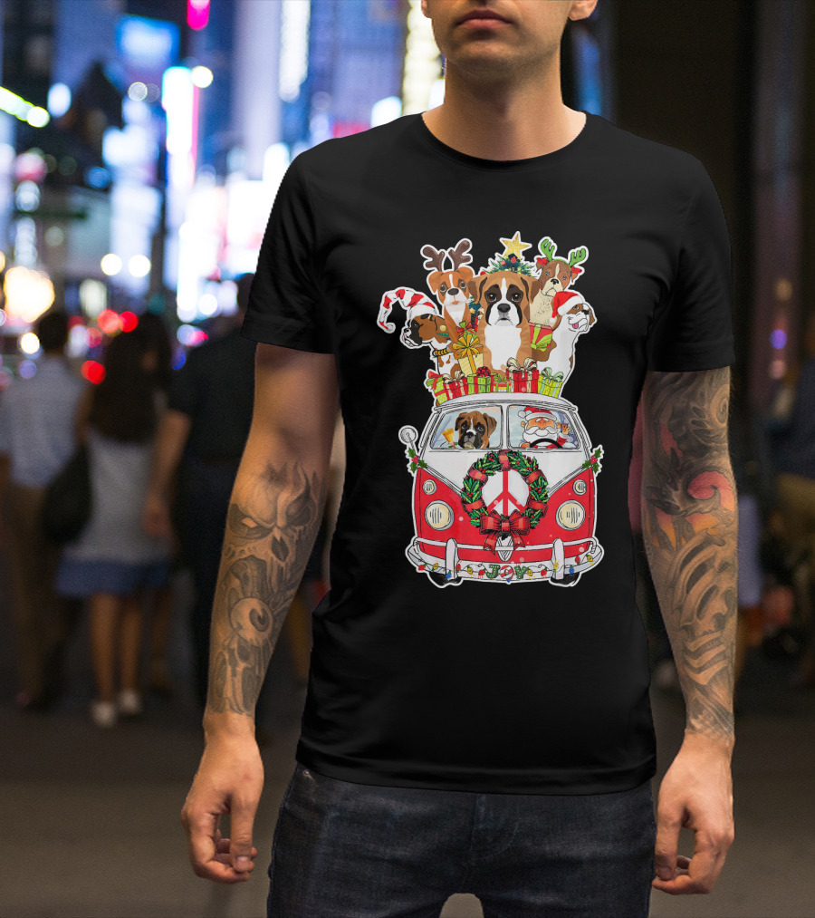 Funny Dog Boxer Santa VW Christmas Tree Peace Sign T-Shirt