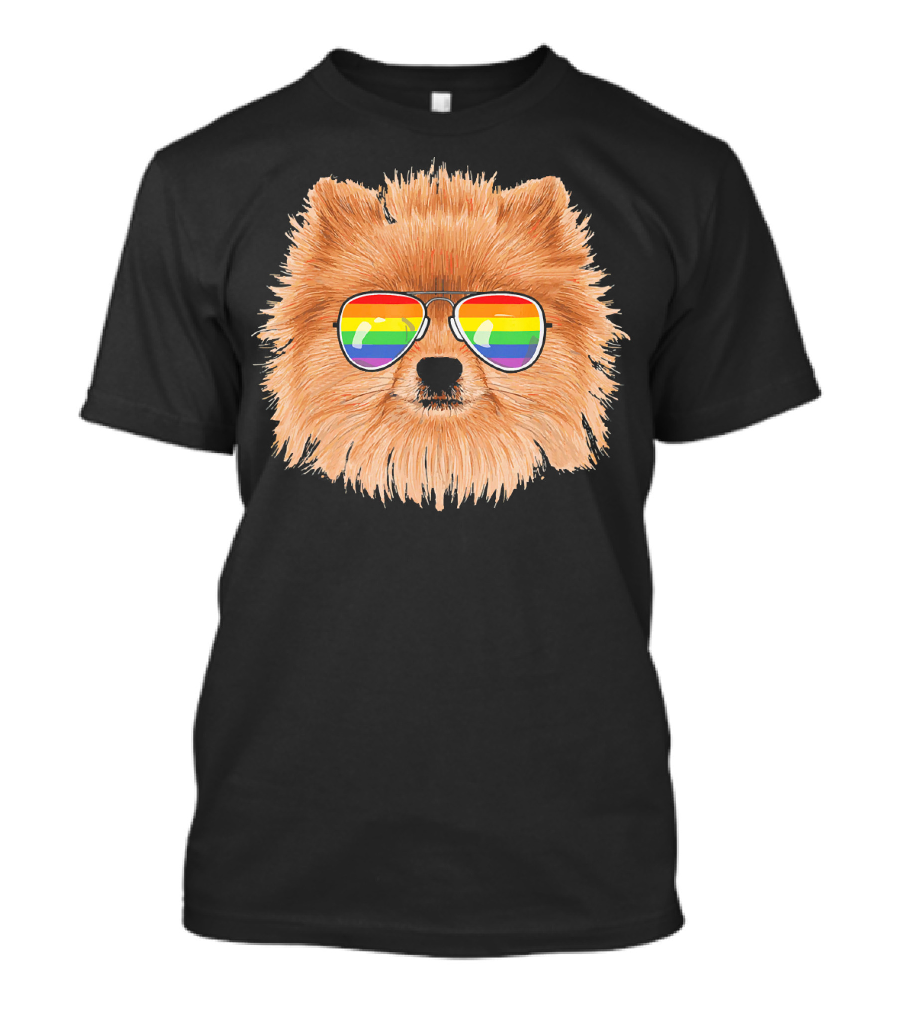 Pomeranian Dog Wearing Gay Pride Rainbow Sunglasses T-Shirt