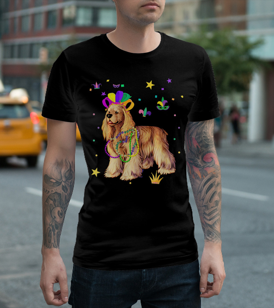Cocker Spaniel Mardi Gras Beads And Masks T-Shirt
