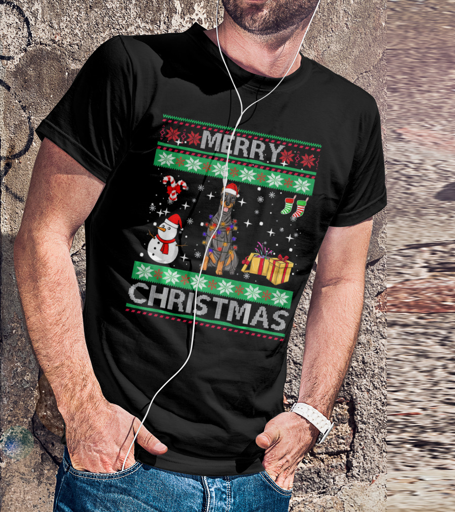 Merry Christmas Doberman Pinscher Dog Owner Holiday T-Shirt