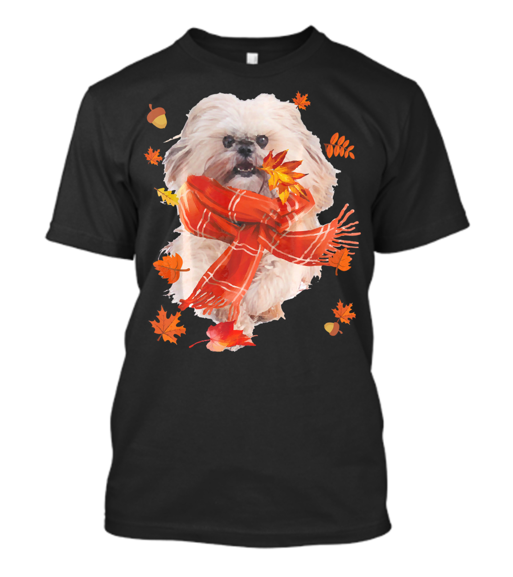 Cute Shih Tzu Dog With Autumn Leaves And Scarf T-Shirt