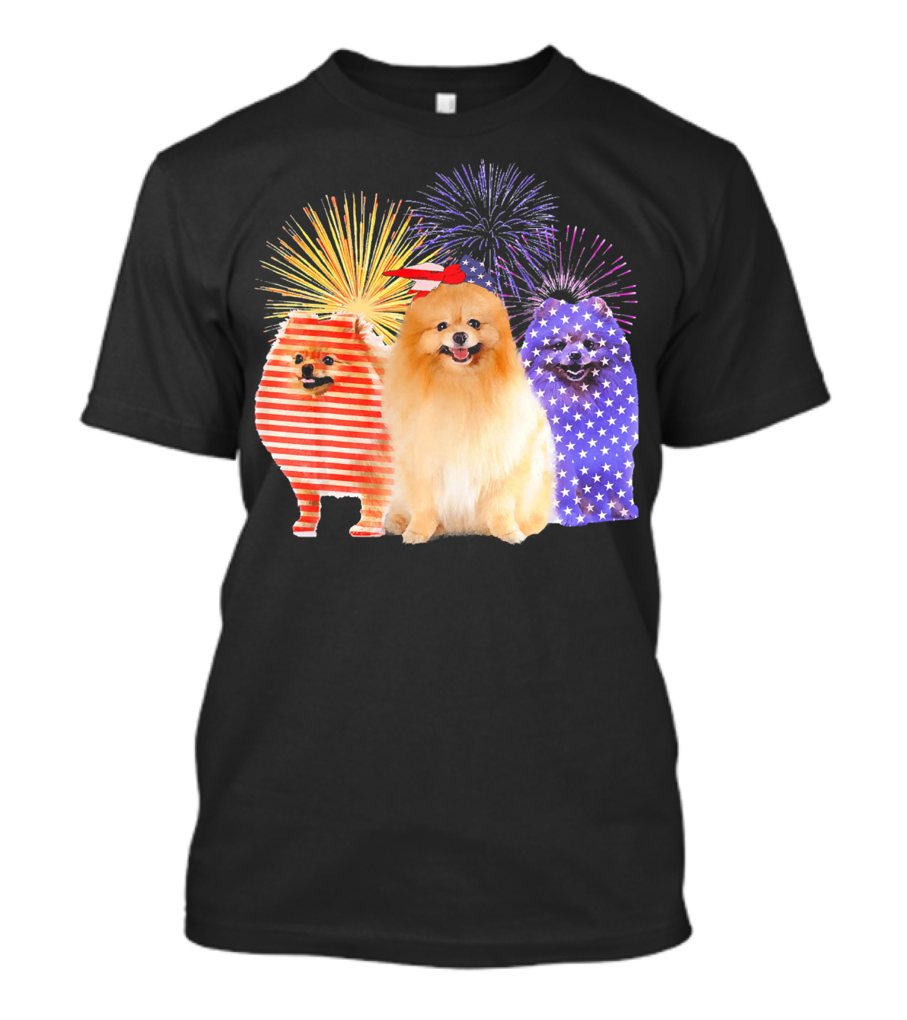 Funny Pomeranian America Flag Fireworks T-Shirt