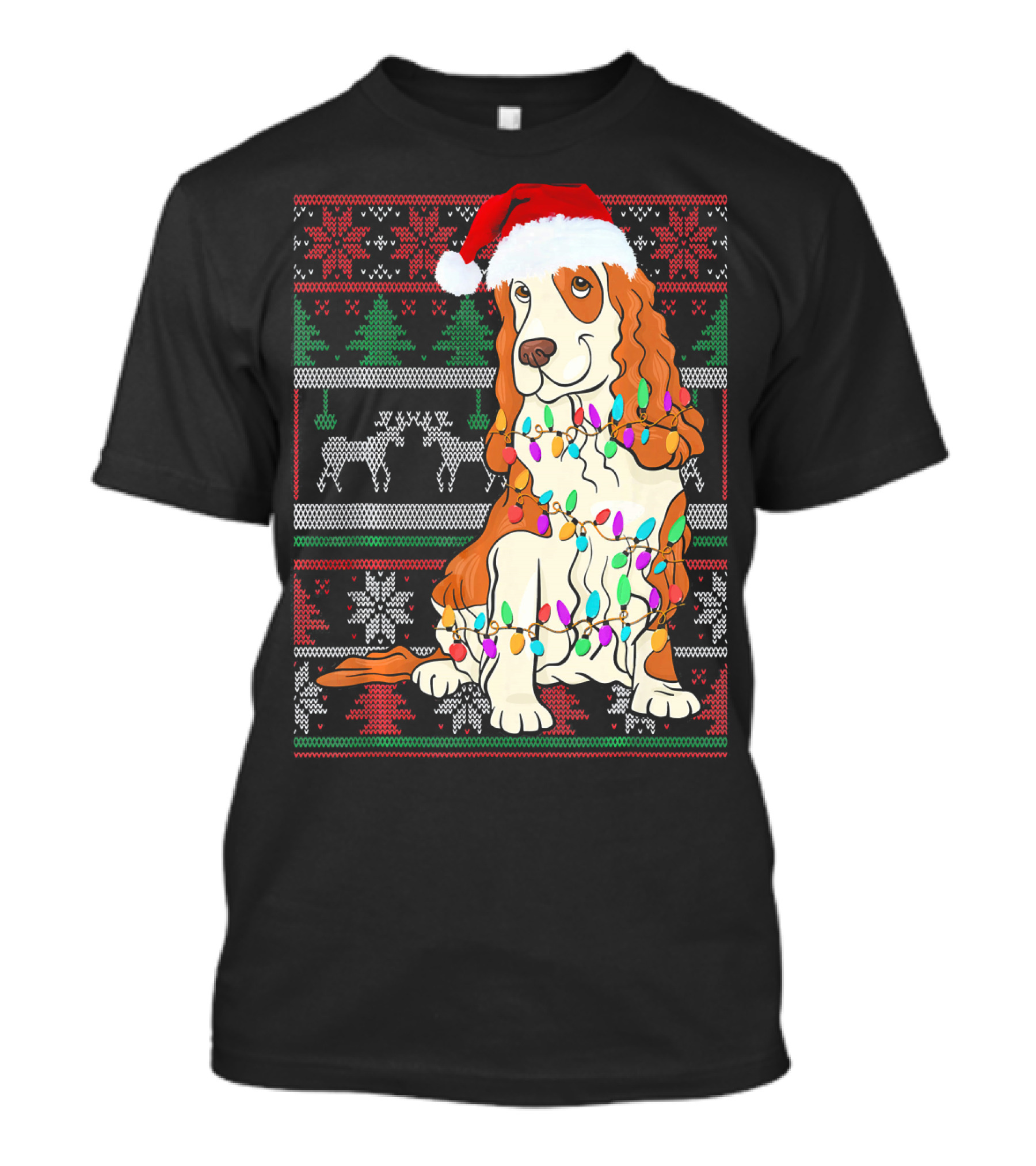 Cocker Spaniel Christmas Lights Santa Hat Holiday T-Shirt