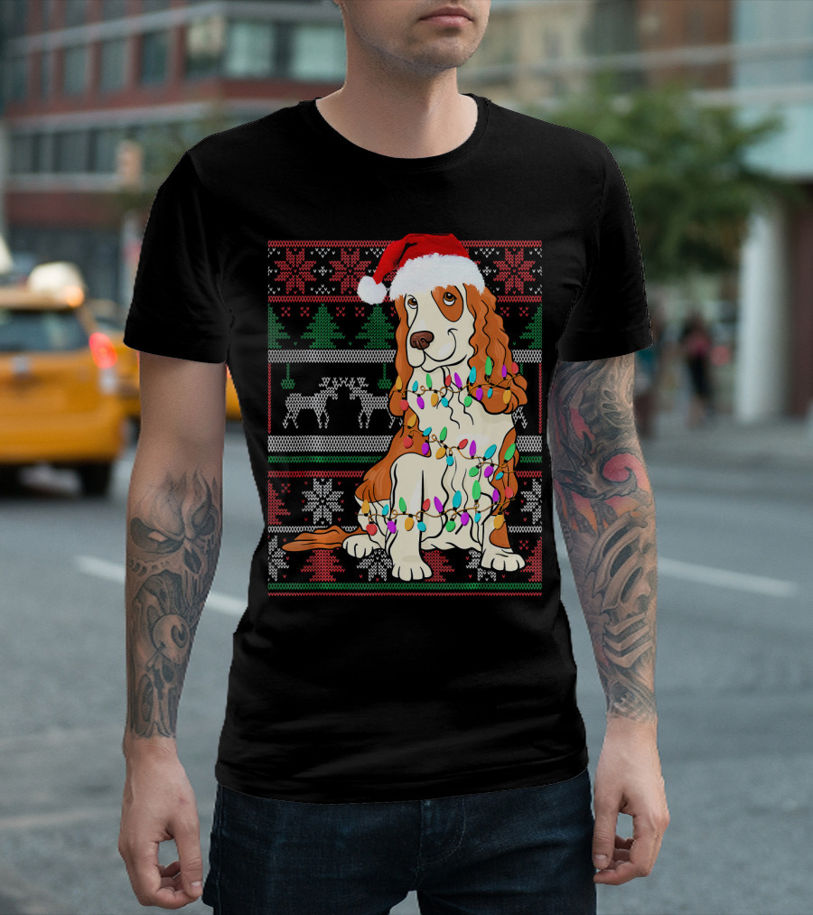 Cocker Spaniel Christmas Lights Santa Hat Holiday T-Shirt