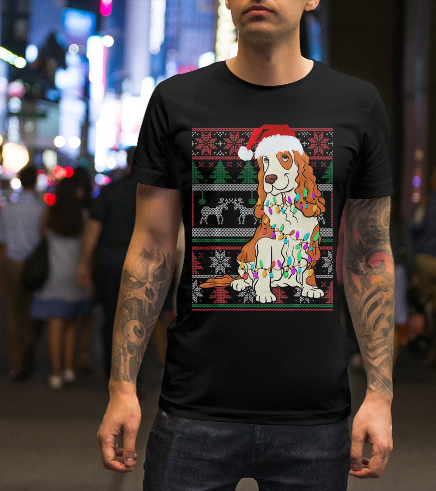 Cocker Spaniel Christmas Lights Santa Hat Holiday T-Shirt