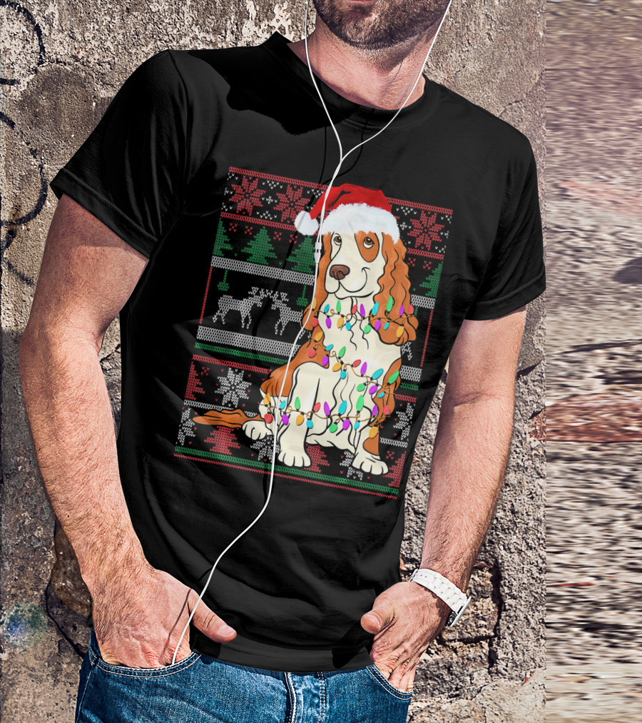 Cocker Spaniel Christmas Lights Santa Hat Holiday T-Shirt