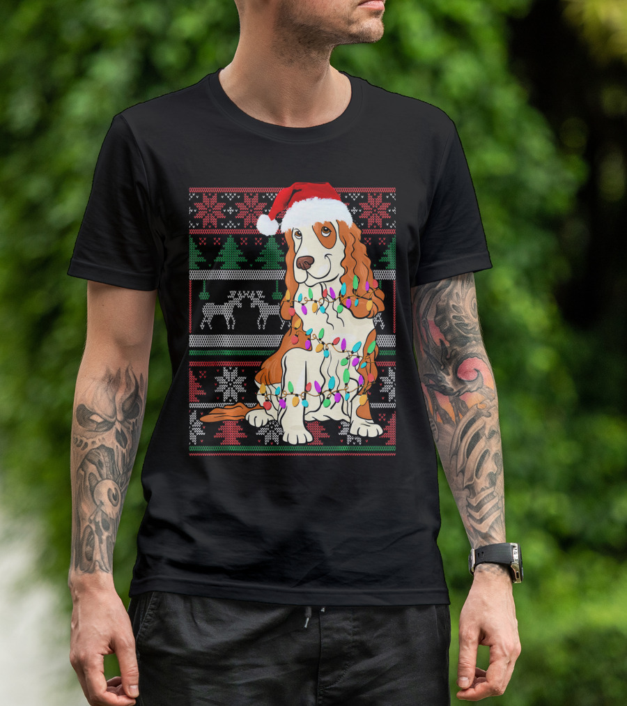 Cocker Spaniel Christmas Lights Santa Hat Holiday T-Shirt