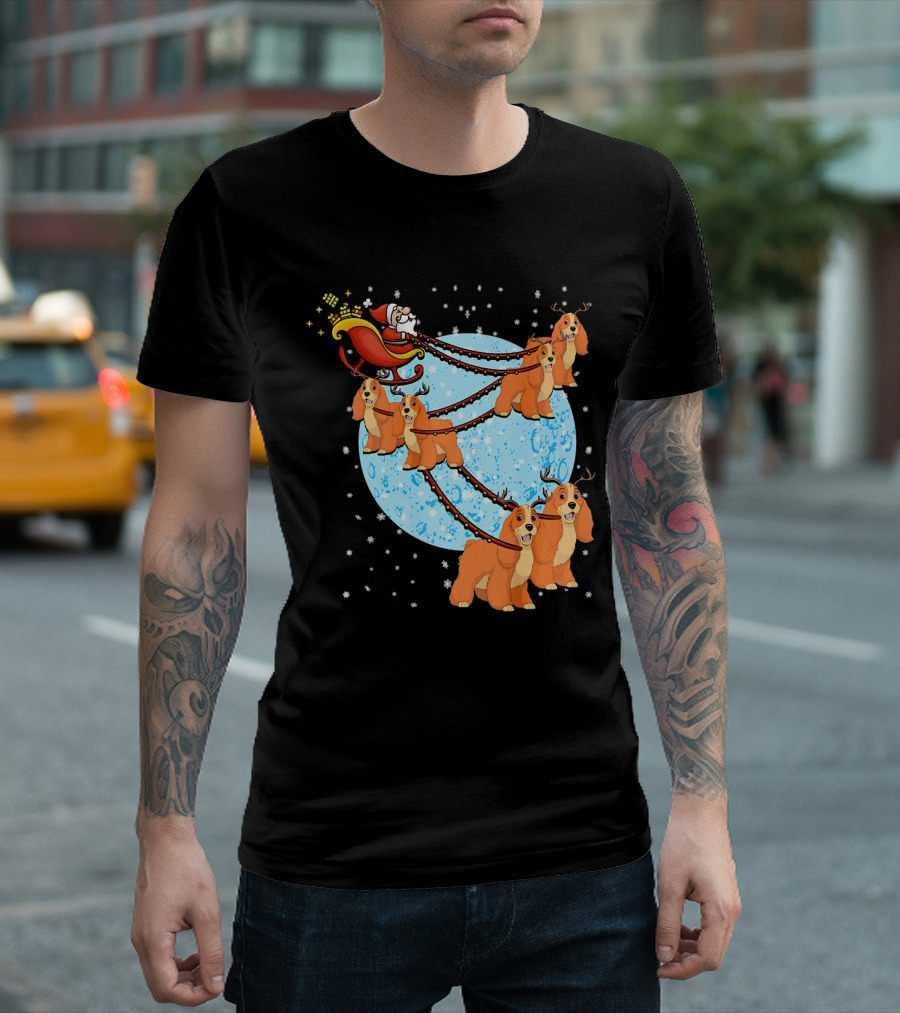 Santa Sleigh with Cocker Spaniel Reindeer by Moonlight T-Shirt